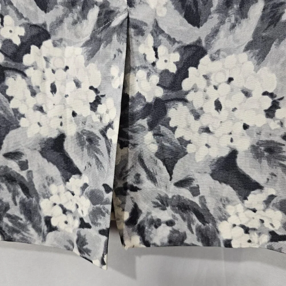 Talbots Women's Floral Monochrome Lined Pencil Skirt 14 Gray White Rayon Cotton